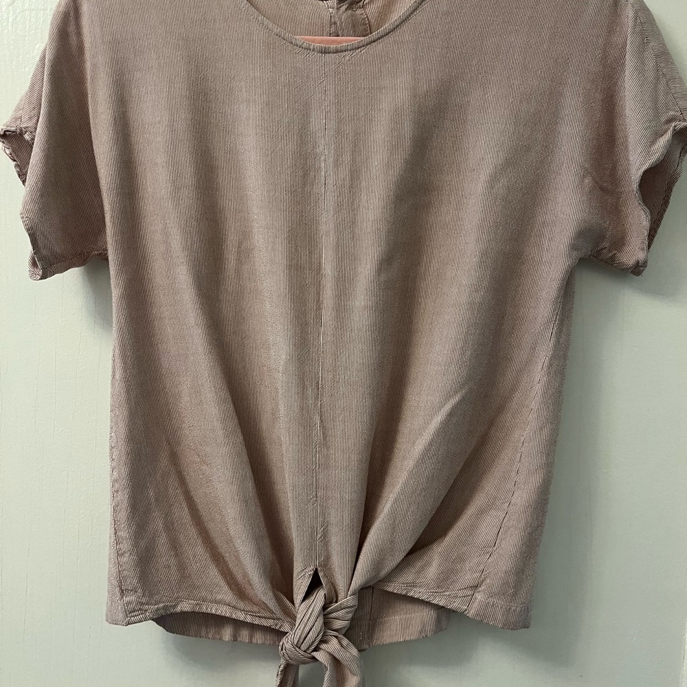 Madewell Pink Tie Front Crop Top Short Sleeve